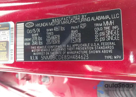 2025 Hyundai Tucson Sel z USA, uszkodzony, nr VIN 5NMJBCDE8SH484623